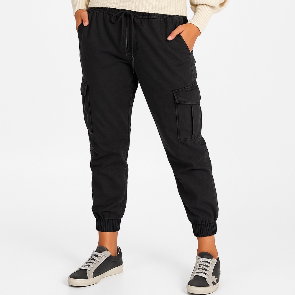 NSF Cargo Jogger Pants Pigment Black Wash Drawstring‎ Pull On Elastic Waist XS